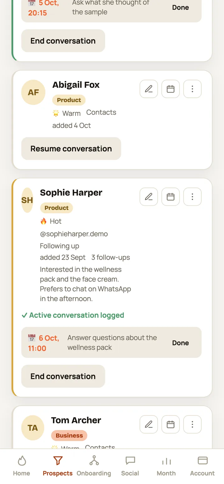 CIVENDI screen: Every contact with a next step